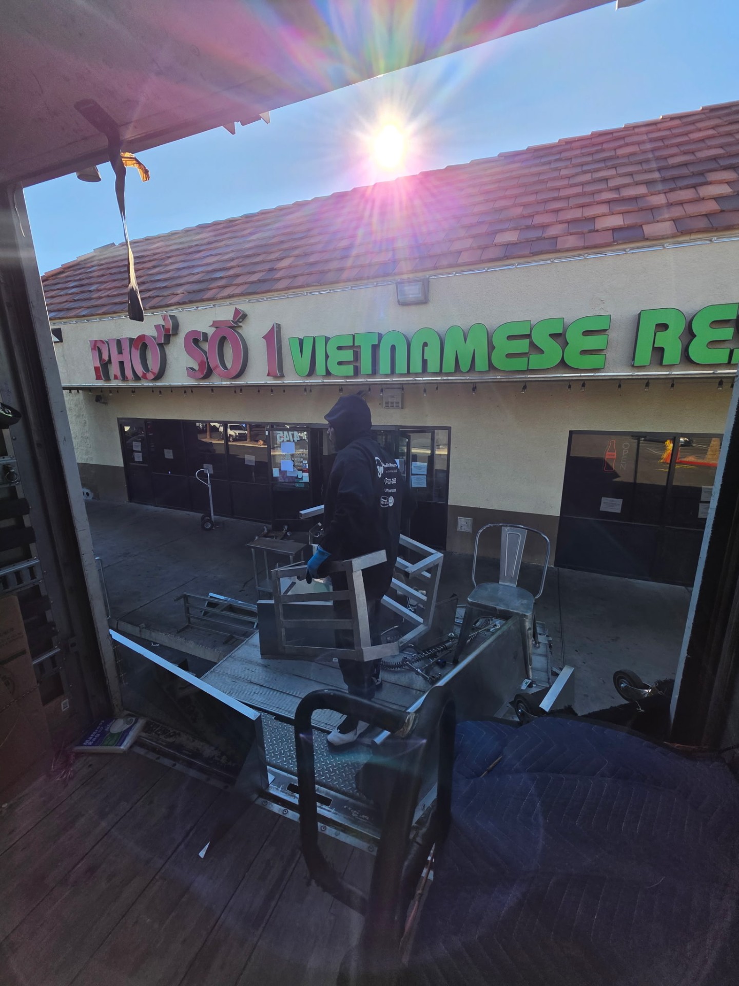 Loading restaurant tables and chairs