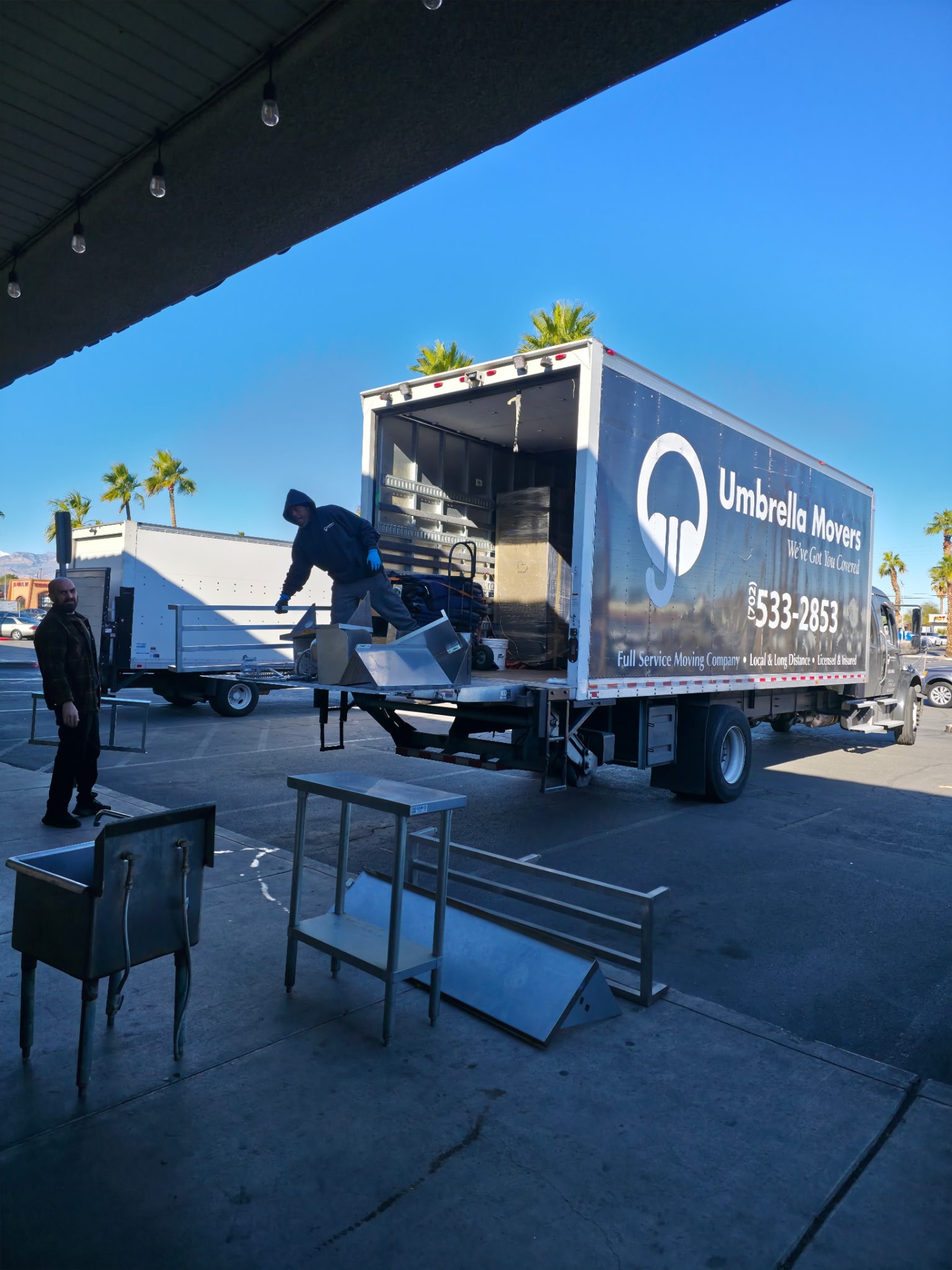 Industrial kitchen equipment staged for loading